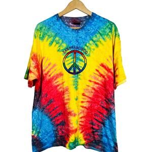 San Francisco Hand Tie Dyed T Shirt Tee Short Sleeve Casual Rainbow - L